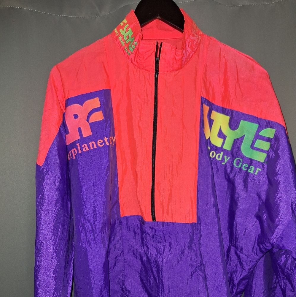 Vtg Surf Style Pull Over Windbreaker Jacket 1/2 Zip Neon Vibrant Colorblock 90s - Picture 5 of 14